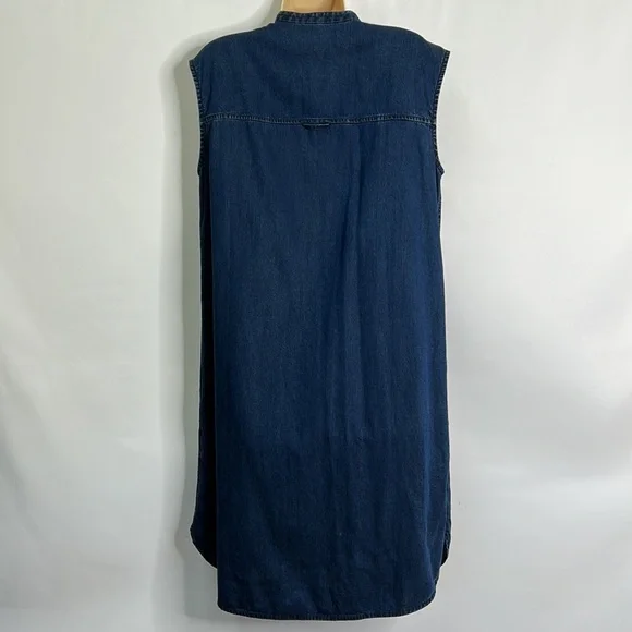 Eileen Fisher denim Tencel Lyocell cotton pocketed button down sleeveless dress - Picture 6 of 7